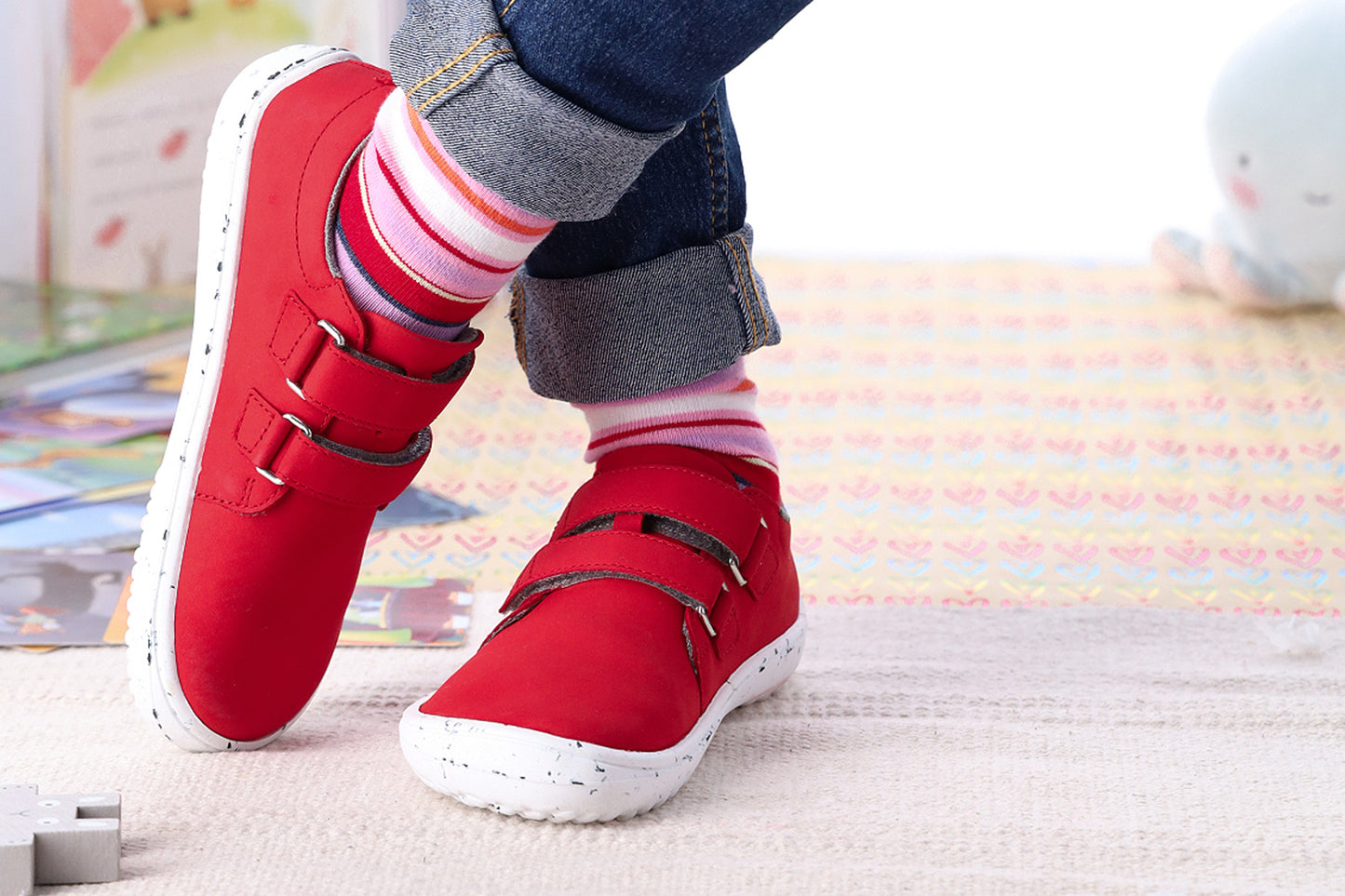 Be Lenka Kids barefoot Jolly - Red & White 5 OzBarefoot Australia