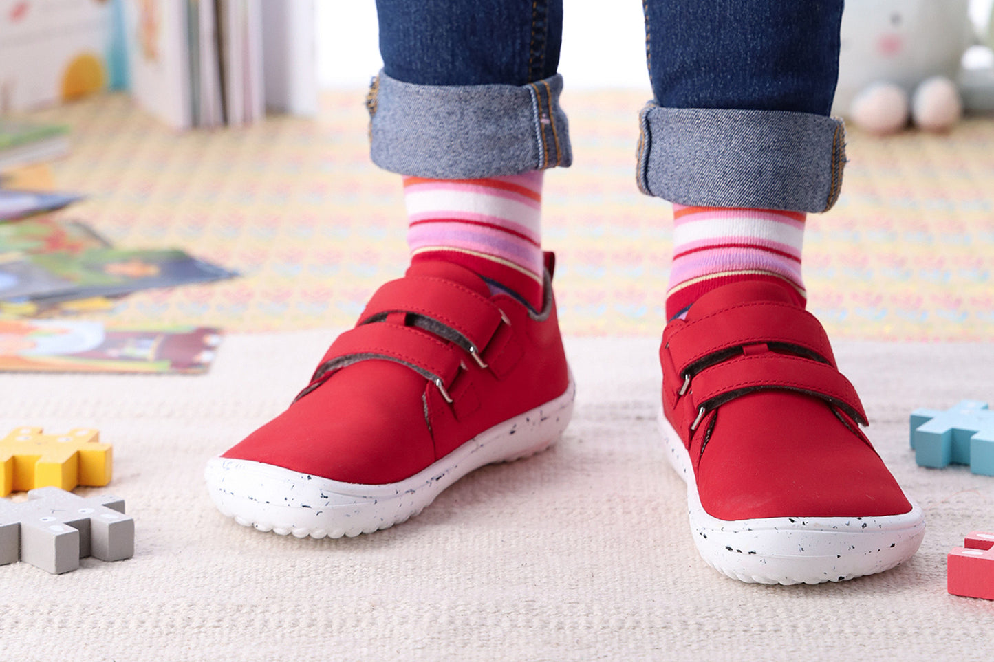 Be Lenka Kids barefoot Jolly - Red & White 3 OzBarefoot Australia