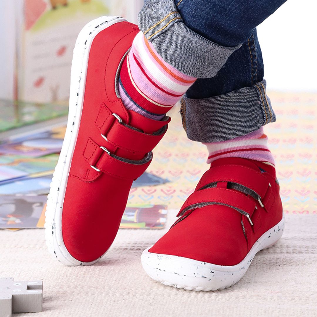 Be Lenka Kids barefoot Jolly - Red & White 8 OzBarefoot Australia