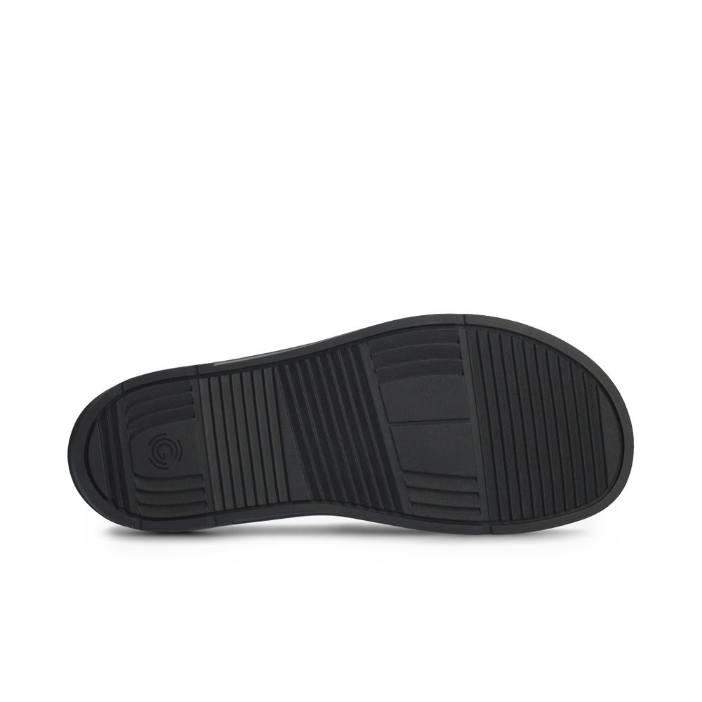 Groundies Brisbane black loafer outsole with ribbed tread pattern
