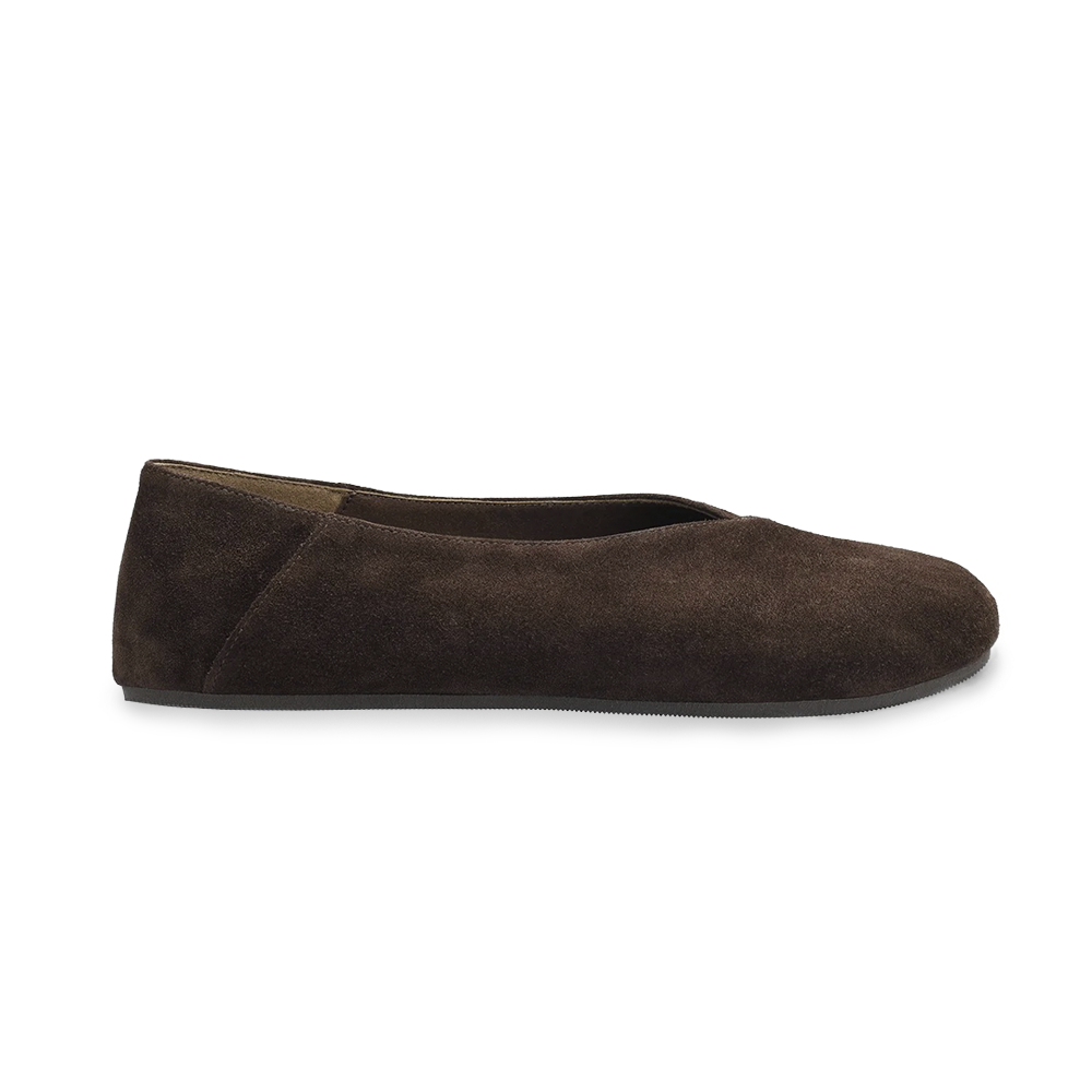 Groundies Curve women's dark brown slip-on flat with a rounded toe and thin sole