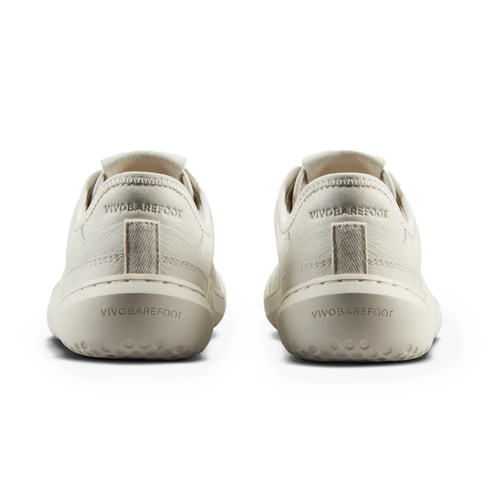 Back view of Vivobarefoot Gobi Sneaker Leather Womens Limestone - Ozbarefoot