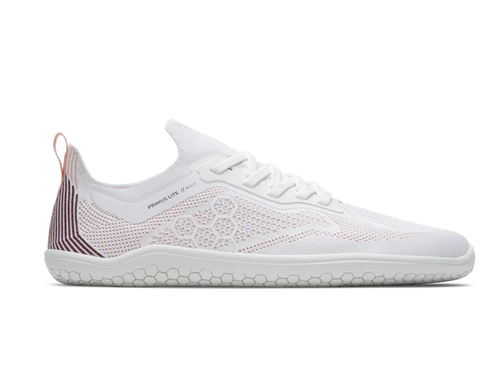 Vivobarefoot Primus Lite Knit Womens White/ Peach Melba 1  - OzBarefoot