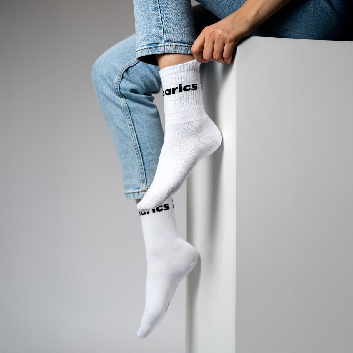 Barebarics - Barefoot Socks - Crew - White - Big logo - 3 pack 3  - OzBarefoot