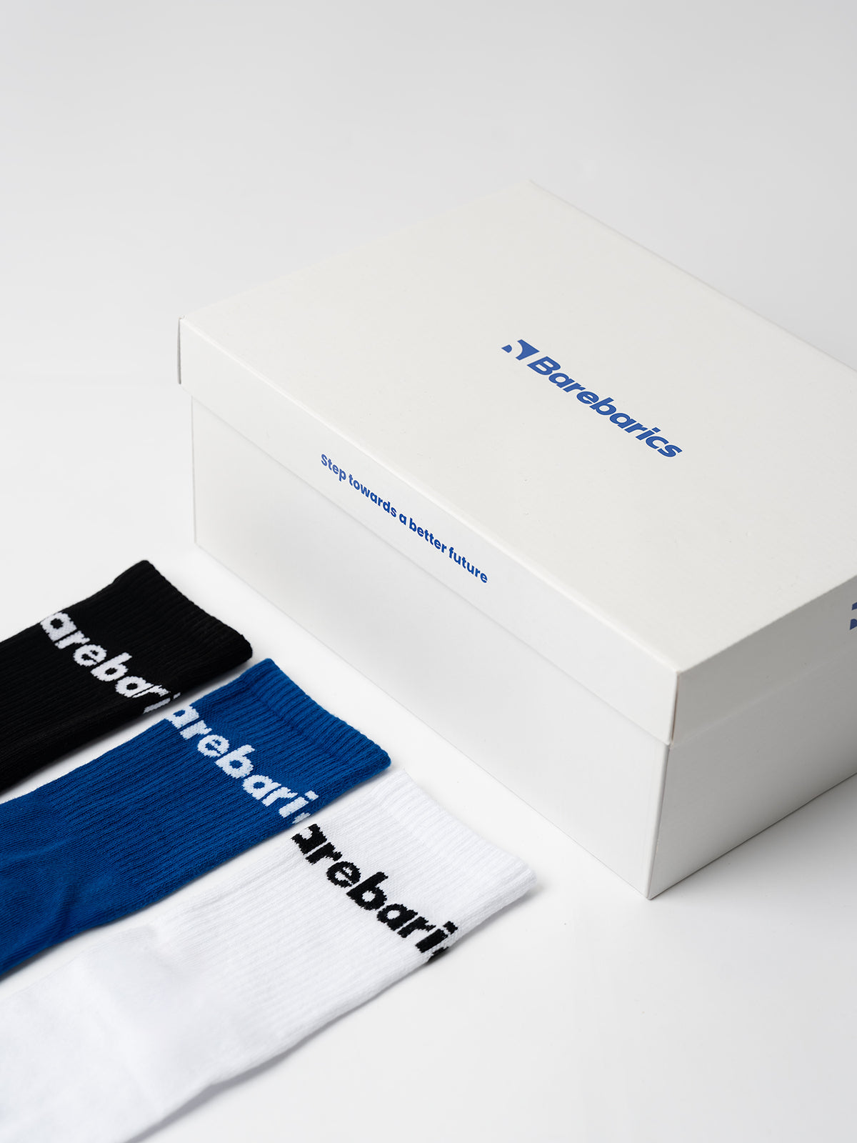 Barebarics - Barefoot Socks - Crew - White - Big logo - 3 pack 10  - OzBarefoot