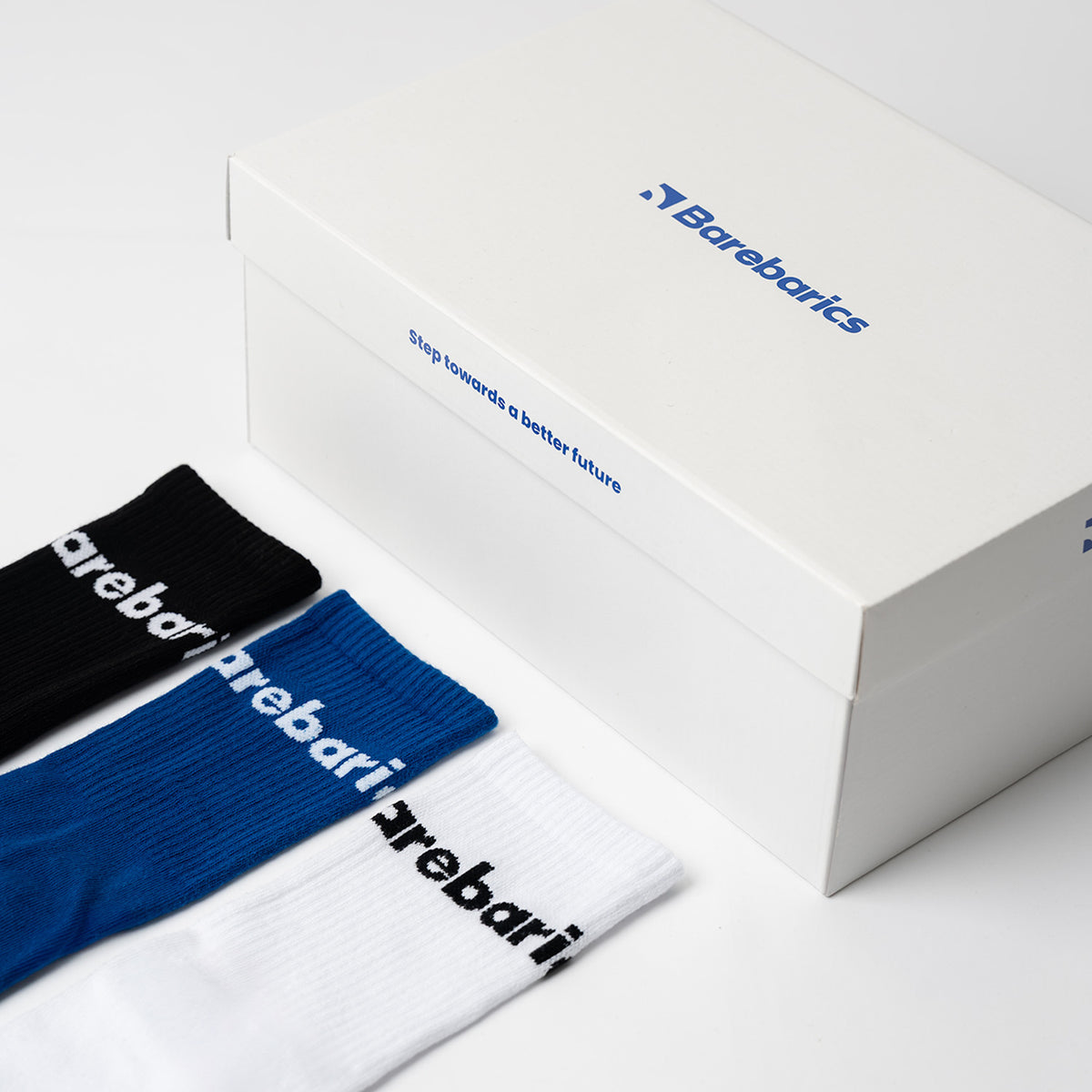Barebarics - Barefoot Socks - Crew - White - Big logo - 3 pack 11  - OzBarefoot