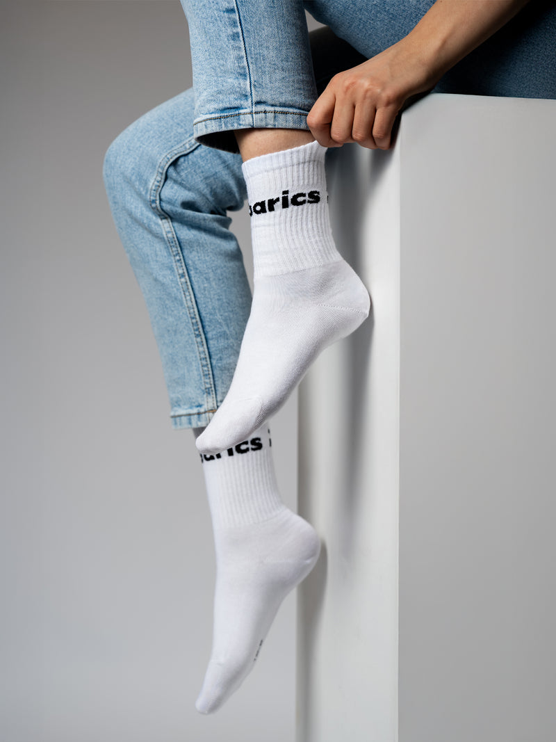 Barebarics - Barefoot Socks - Crew - White - Big logo - 3 pack 2  - OzBarefoot