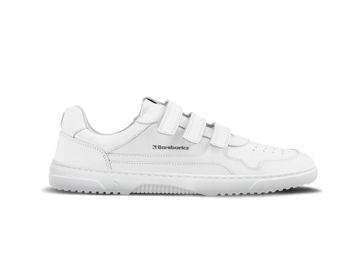 Barefoot Sneakers Barebarics Zing Velcro - All White - Leather 1  - OzBarefoot
