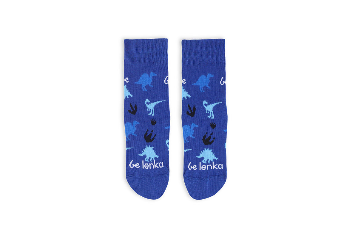 Kids barefoot Socks Be Lenka Kids - Crew - Dino - Royal Blue 1  - OzBarefoot