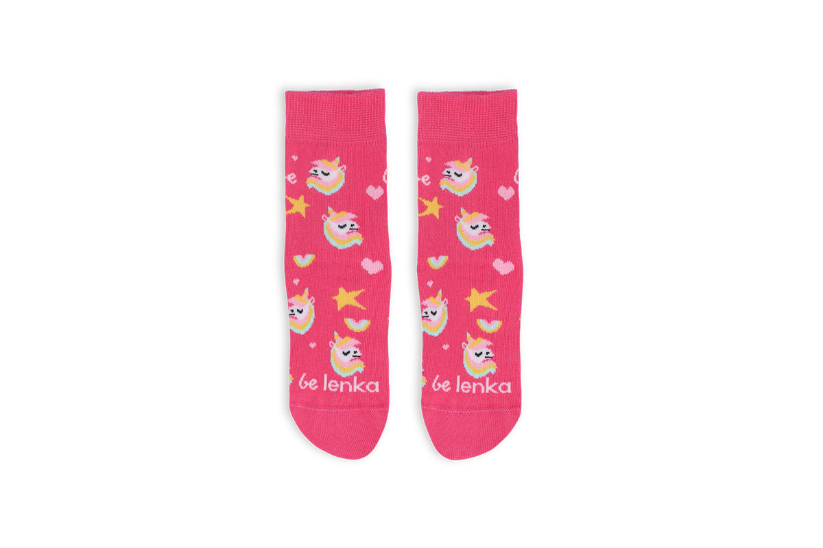 Kids barefoot Socks Be Lenka Kids - Crew - Unicorn - BubleGum Pink 1  - OzBarefoot