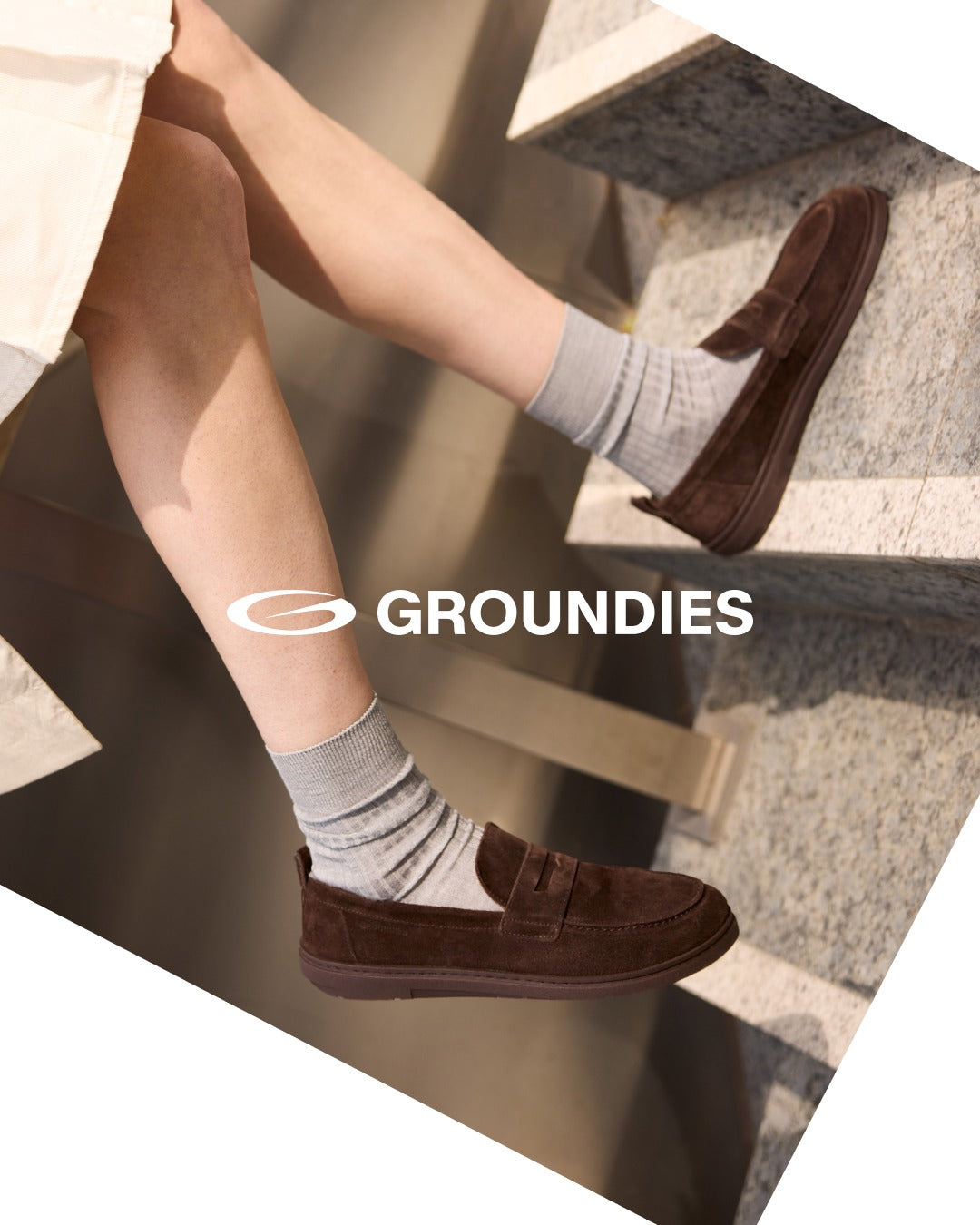 Groundies Brisbane brown suede loafers worn with socks