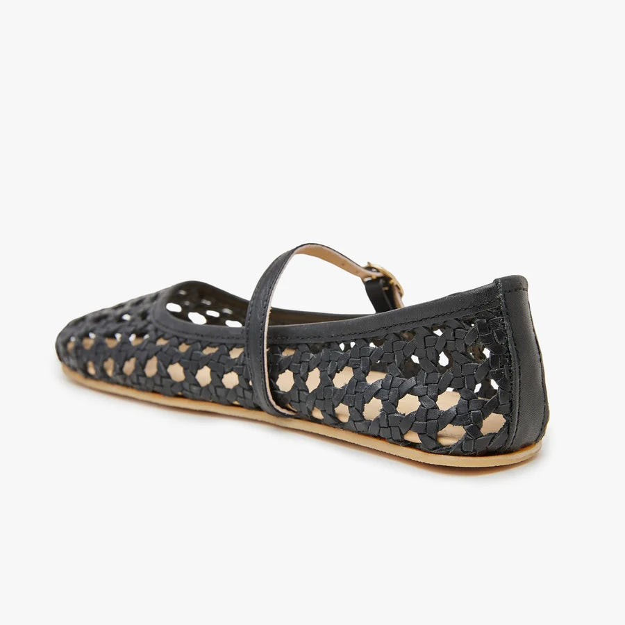 Women's woven ballerina flats, dark black, slingback strap with open back