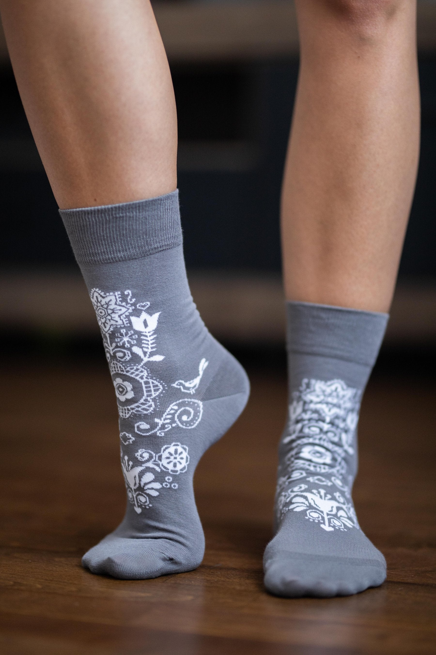 Barefoot Socks - Crew - Folk - Grey 2 OzBarefoot Australia