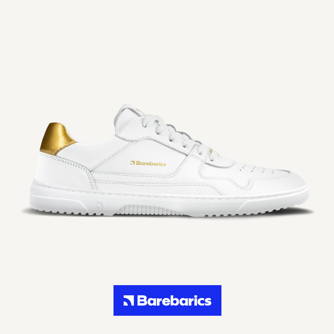 Barefoot Sneakers Barebarics Zing - White & Gold - Leather 2  - OzBarefoot
