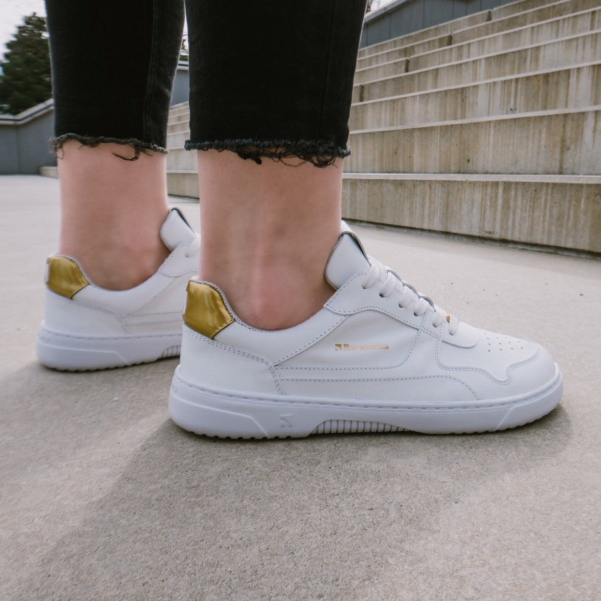 Barefoot Sneakers Barebarics Zing - White & Gold - Leather 7  - OzBarefoot