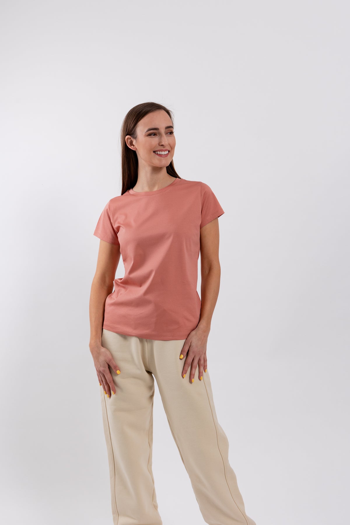 Women's Round Neck t-shirt Be Lenka Essentials - Salmon Pink 1 OzBarefoot Australia